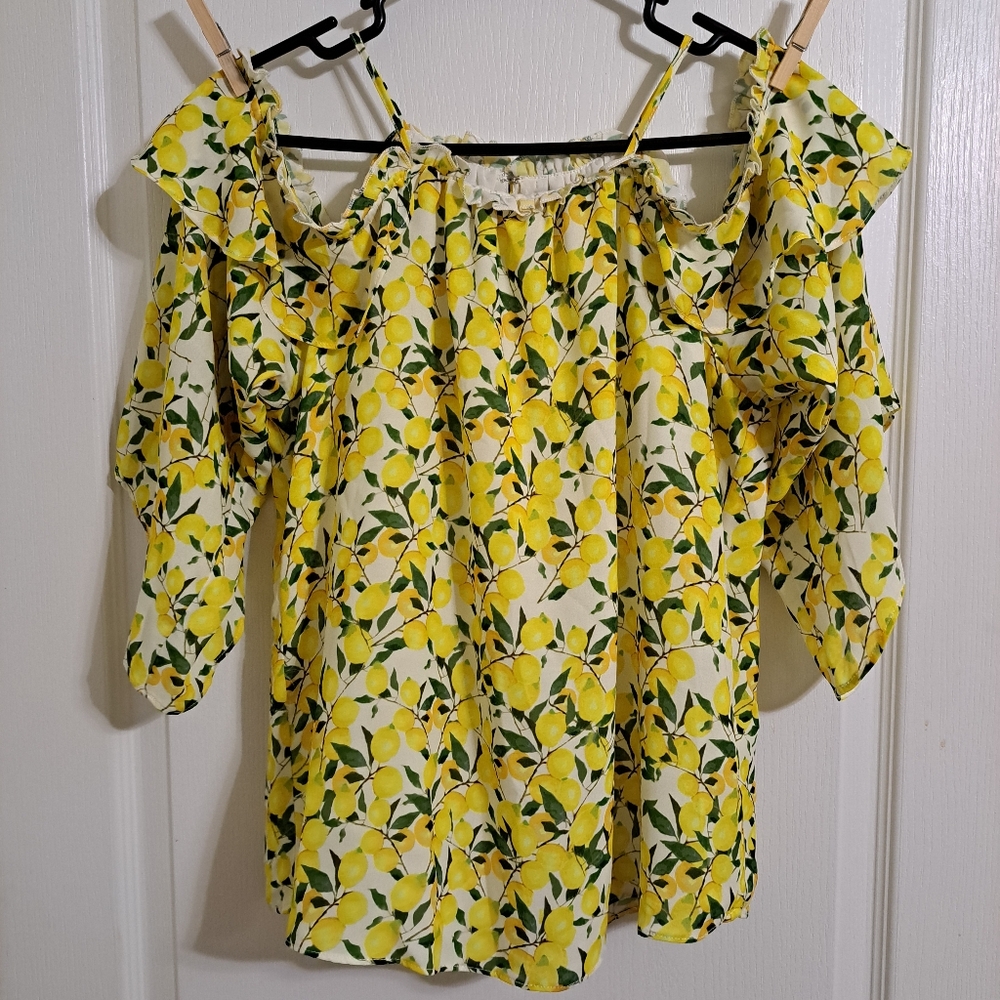 Parker NWT Lemon Printed Cold Shoulder Blouse Siz XS